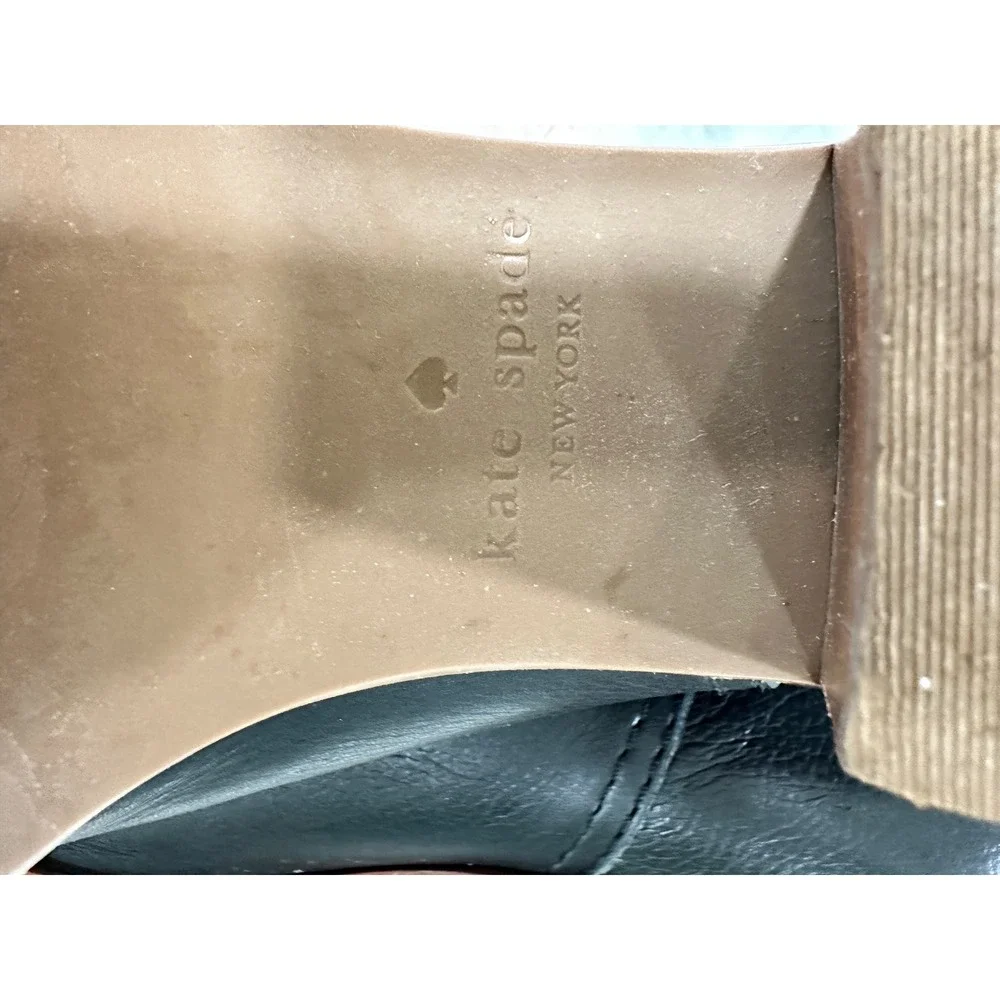 Kate Spade New York Black Leather Bow Heel‎ Ankle Boots Size 7.5 M